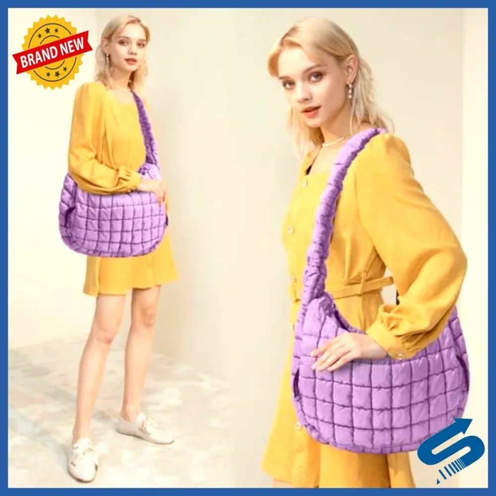 Large Quilted Puffer Tote Bag with Crossbody Strap for Daily Essentials